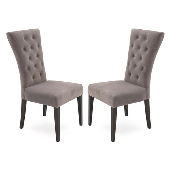 Photo of Pombo taupe velvet dining chairs with wooden leg in pair