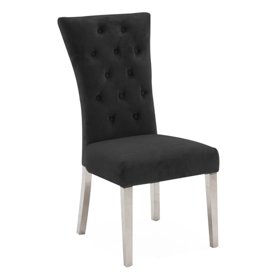 Product photograph of Pombo Velvet Dining Chair With Steel Leg In Charcoal from Furniture in Fashion