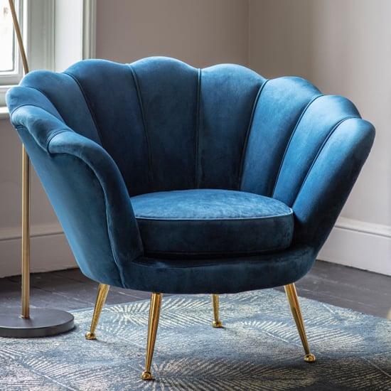 Product photograph of Ponca Fabric Armchair In Inky Blue With Gold Legs from Furniture in Fashion