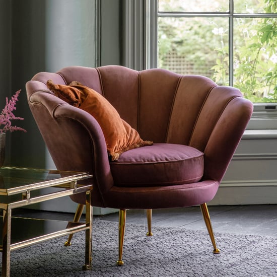 Product photograph of Ponca Fabric Armchair In Rose With Gold Legs from Furniture in Fashion