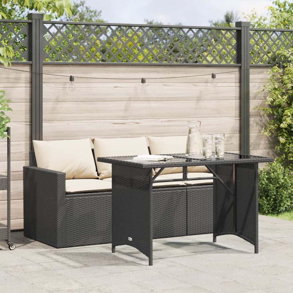 Read more about Ponce rattan glass outdoor 3 seater dining set in black cream