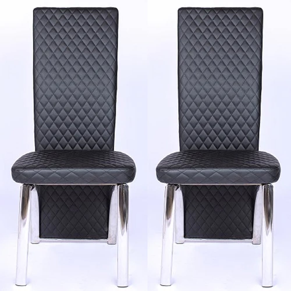 Read more about Pooler black faux leather dining chairs with chrome frame in pair