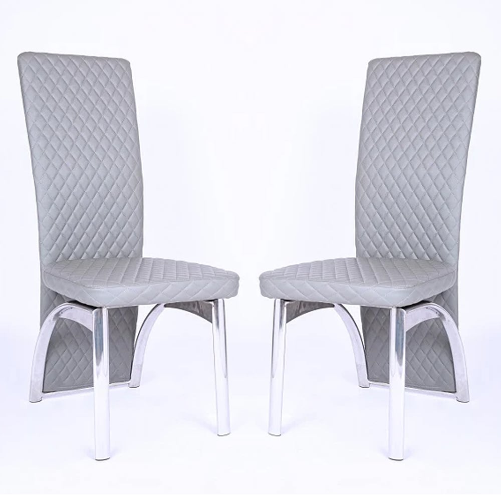 Read more about Pooler grey faux leather dining chairs with chrome frame in pair