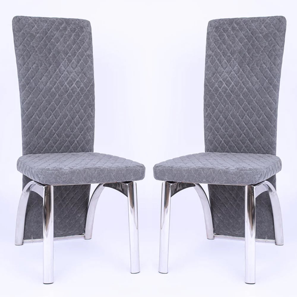 pooler grey velvet dining chairs with chrome frame in pair