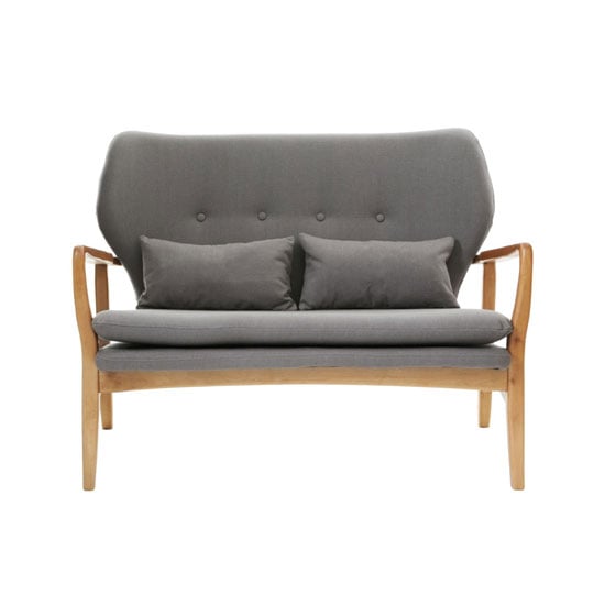 Product photograph of Porrima 2 Seater Sofa In Grey With Natural Wood Frame from Furniture in Fashion
