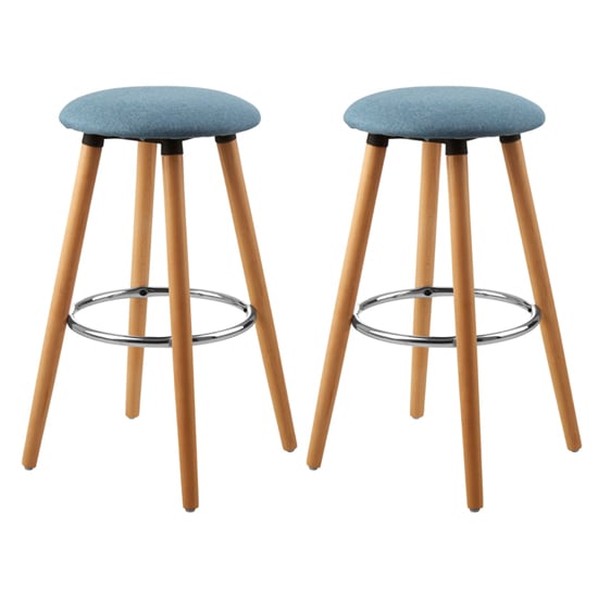 Photo of Porrima blue fabric round seat bar stools in pair