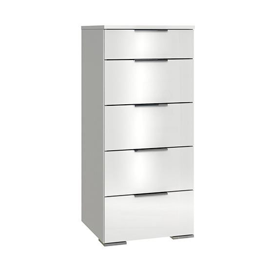 Product photograph of Posterior Chest Of Drawers In White High Gloss With 5 Drawers from Furniture in Fashion