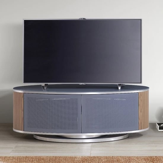 Product photograph of Lanza High Gloss Tv Stand With Push Doors In Grey And Oak from Furniture in Fashion