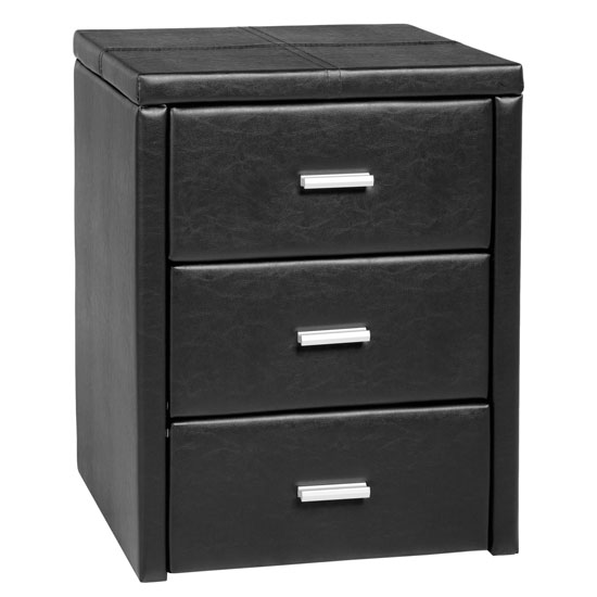 Product photograph of Prenon Faux Leather Bedside Cabinet In Black With 3 Drawers from Furniture in Fashion