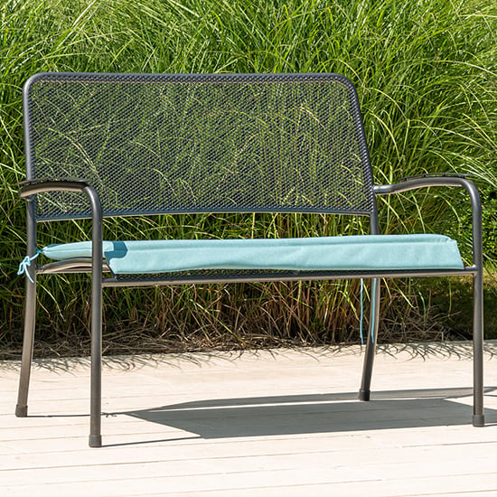 Photo of Prats outdoor seating bench in grey with jade cushion