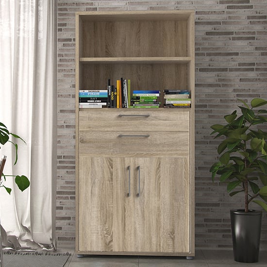 Read more about Prax tall 2 doors 2 drawers office storage cabinet in oak