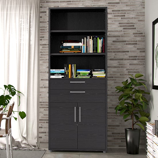 Read more about Prax tall 2 drawers 2 doors office storage cabinet in black