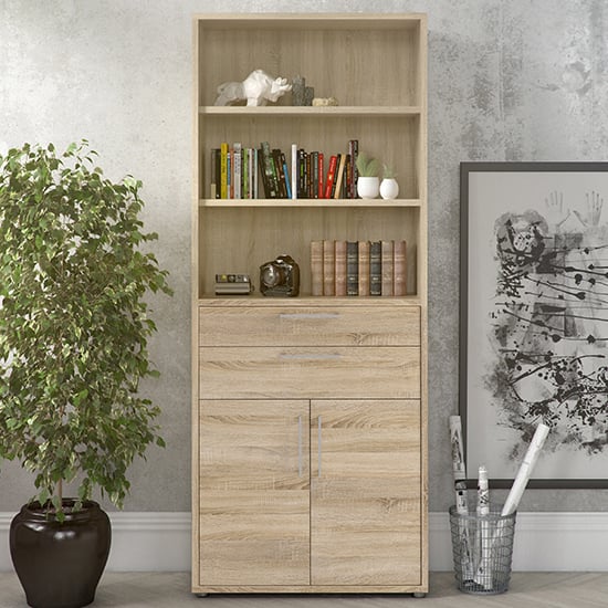 Read more about Prax tall 2 drawers 2 doors office storage cabinet in oak