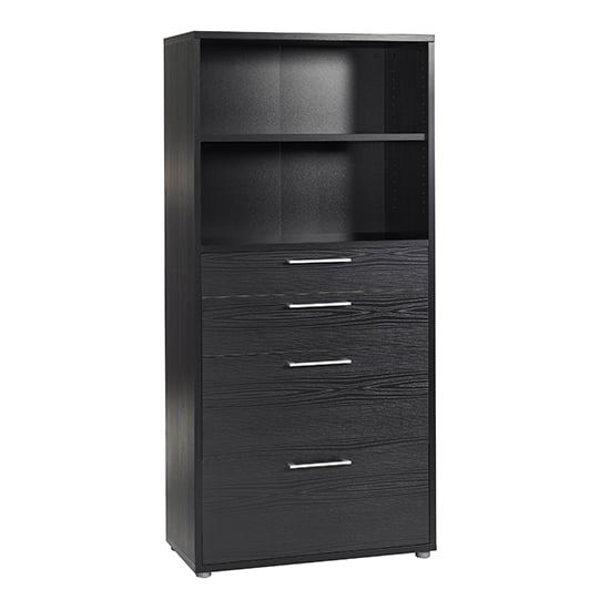 Product photograph of Prax 4 Shelves 2 Drawers Office Storage Cabinet In Black from Furniture in Fashion