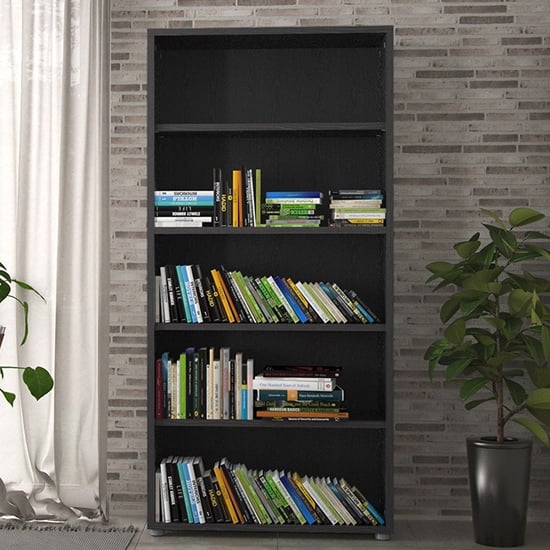 Read more about Prax wooden 4 shelves home and office bookcase in black