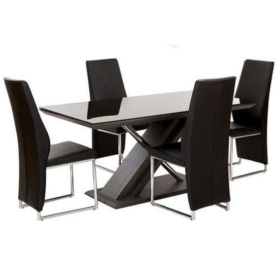 Read more about Prica black glass top dining table with 6 crystal black chairs