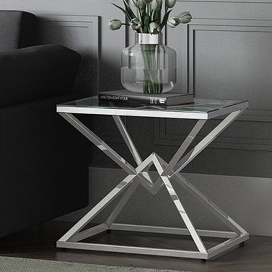 Product photograph of Penrith Glass Side Table With Polished Stainless Steel Base from Furniture in Fashion