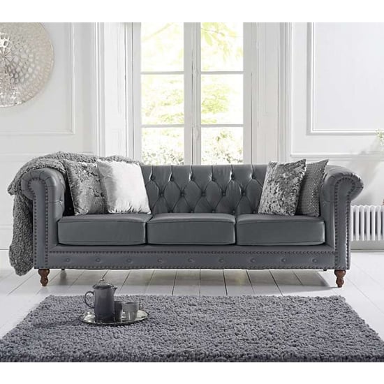 Propus Leather 3 Seater Sofa In Grey | Sale