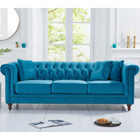 Propus Plush Fabric 3 Seater Sofa In Teal | FiF