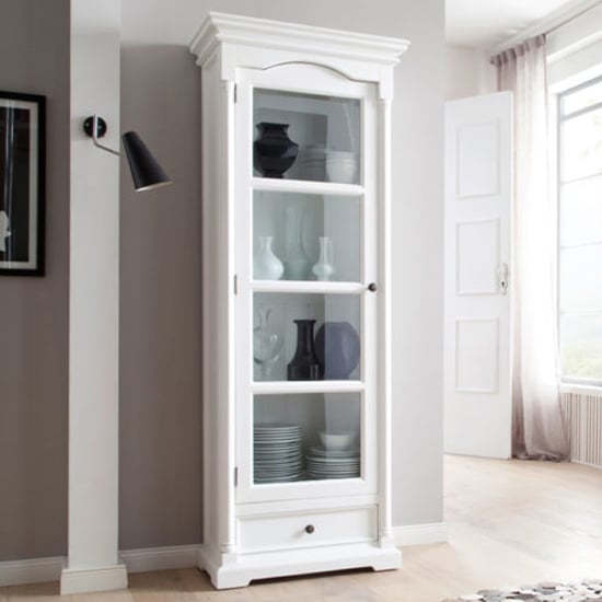 View Proviko glass door wooden display cabinet in classic white