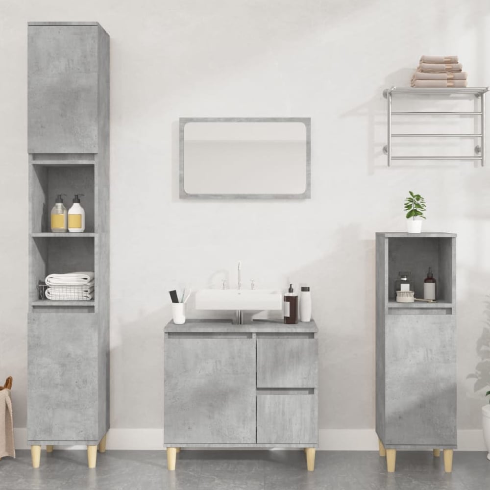 pueblo wooden 3 piece bathroom furniture set in concrete grey