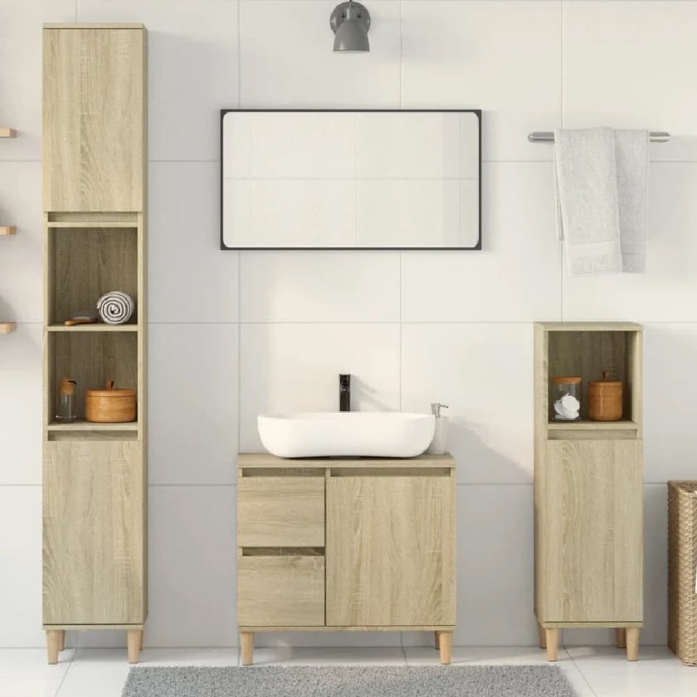 pueblo wooden 3 piece bathroom furniture set in sonoma oak