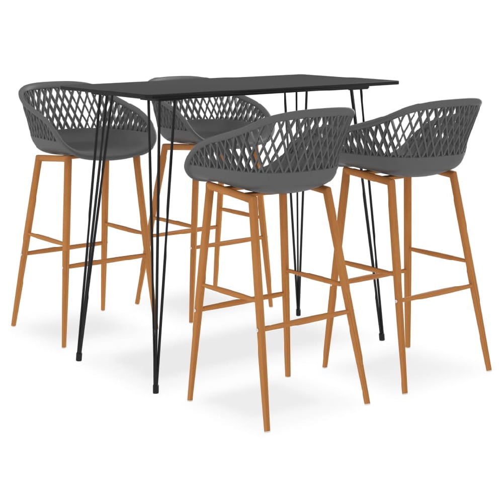 pullman black wooden bar table with 4 metal stools in grey oak