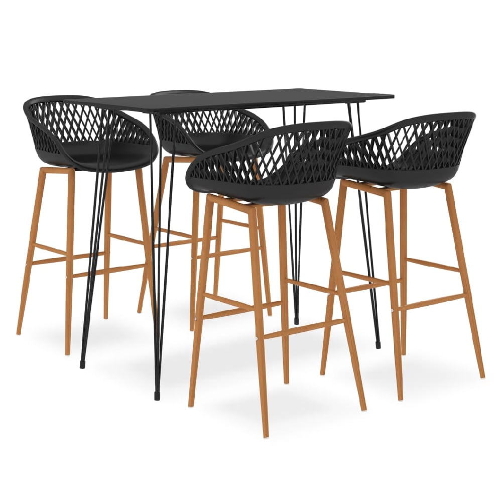 Read more about Pullman black wooden bar table with 4 metal stools in oak