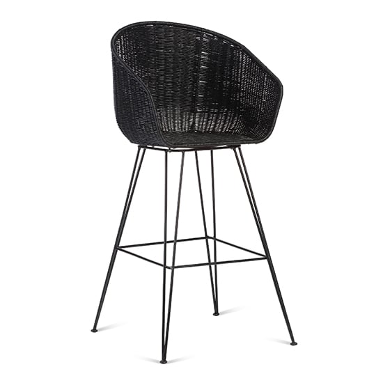 Read more about Puqi rattan high back bar stool in black