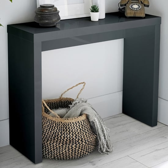 Product photograph of Purer High Gloss Console Table In Charcoal from Furniture in Fashion