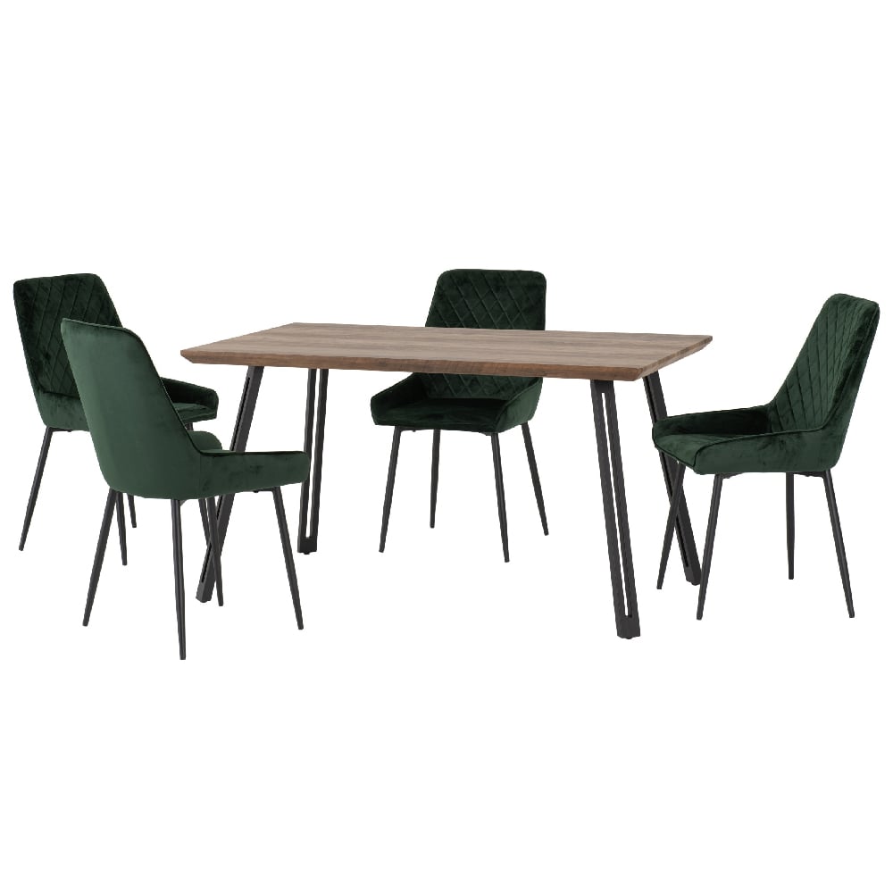 qinson oak wooden dining table with 4 avah green chairs