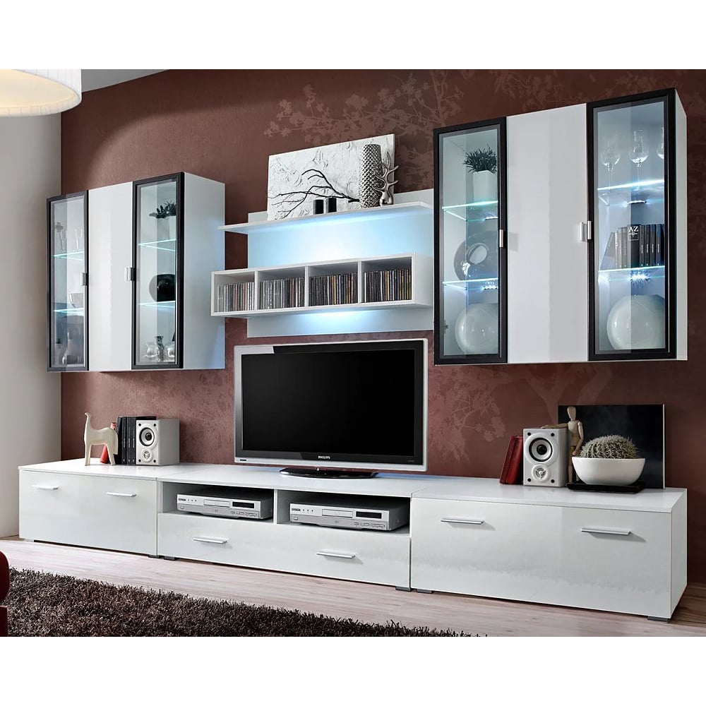 quebec high gloss entertainment unit in white with led