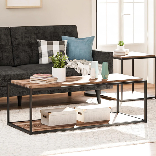 Product photograph of Quebec Wooden Coffee Table In Weathered Oak from Furniture in Fashion