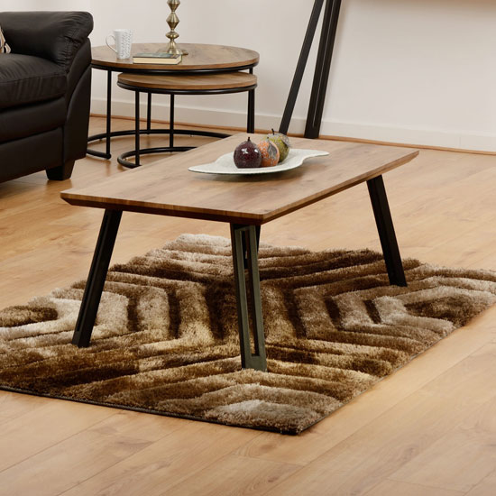 Photo of Qinson wooden straight edge coffee table in medium oak effect