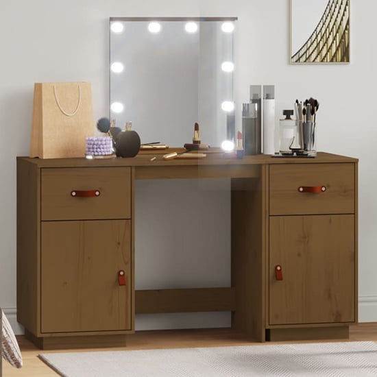 Read more about Quella pinewood dressing table in honey brown with led lights