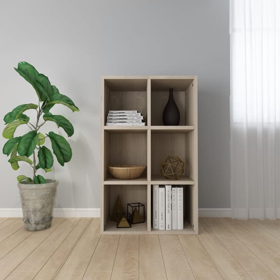 Product photograph of Quena Wooden Bookcase With 6 Compartments In Sonoma Oak from Furniture in Fashion