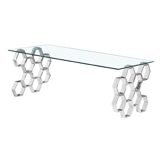 Read more about Qortni clear glass coffee table with silver metal legs