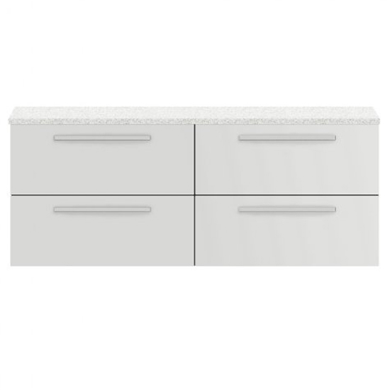 Photo of Quincy 144cm wall vanity with white worktop in gloss grey mist