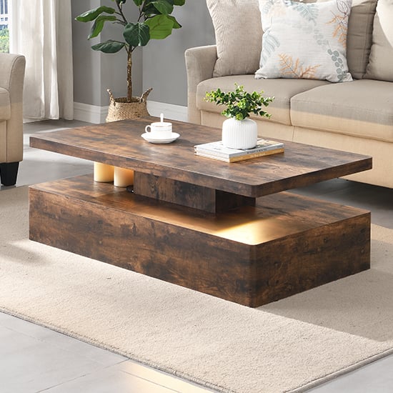 Product photograph of Quinton Wooden Coffee Table In Rustic Oak With Led from Furniture in Fashion