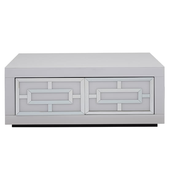 Product photograph of Qwin White Glass Coffee Table Coffee Table With 2 Drawers from Furniture in Fashion