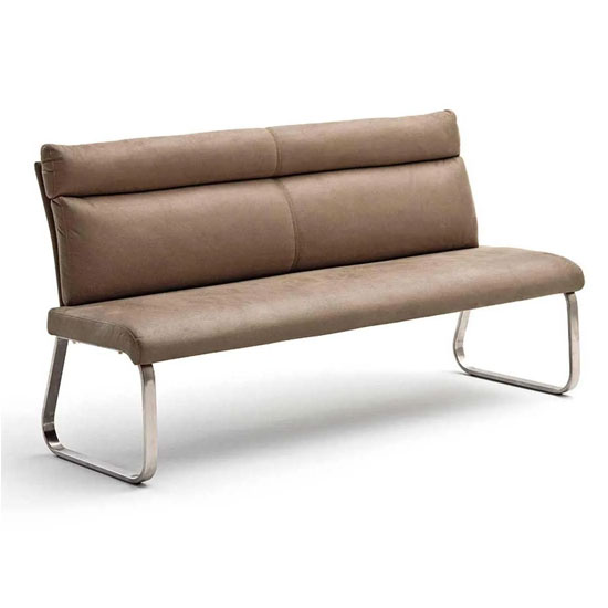 Read more about Rabea fabric large dining bench in sand with steel frame