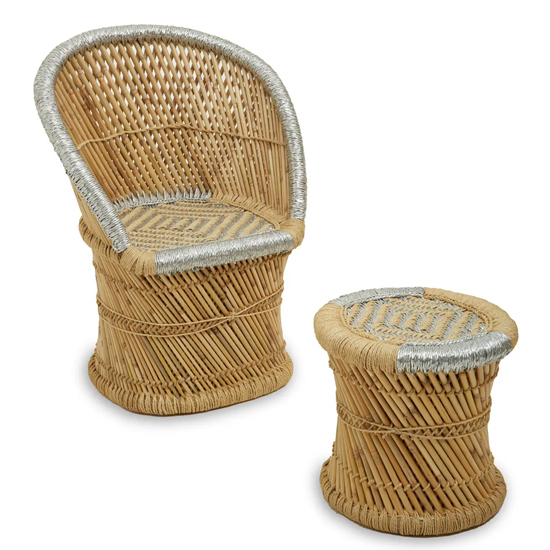Photo of Radford kids bamboo chair and stool in natural and grey
