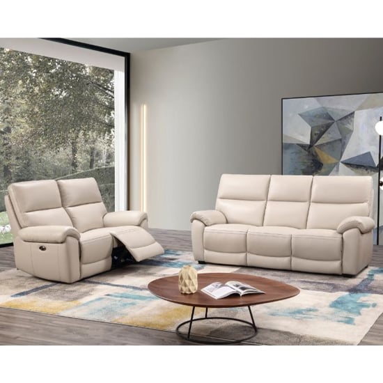 Product photograph of Radford Leather Electric Recliner 3 2 Seater Sofa Set In Chalk from Furniture in Fashion