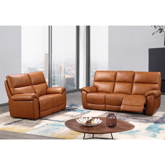 View Radford leather electric recliner 3+2 seater sofa set in tan