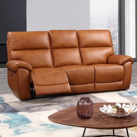 Product photograph of Radford Leather Electric Recliner 3 Seater Sofa In Tan from Furniture in Fashion