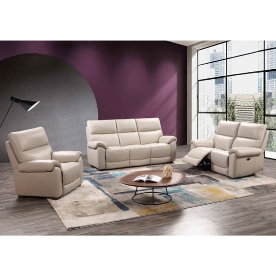 Product photograph of Radford Leather Electric Recliner Sofa Suite In Chalk from Furniture in Fashion