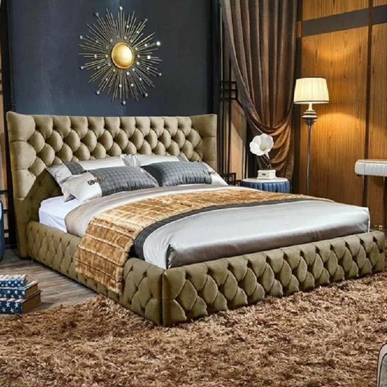 Photo of Radium plush velvet upholstered double bed in mink