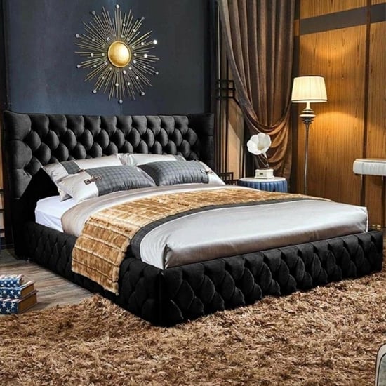 Read more about Radium plush velvet upholstered small double bed in black