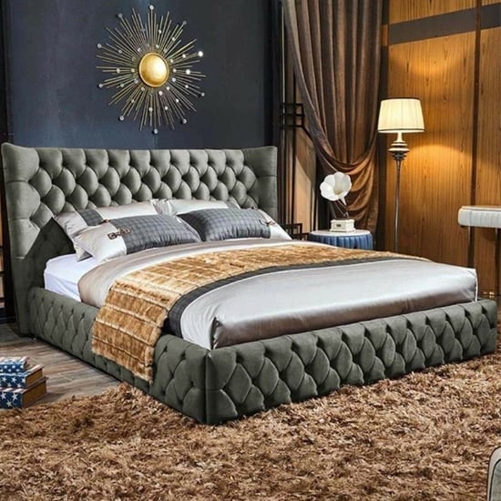 Photo of Radium plush velvet upholstered small double bed in silver