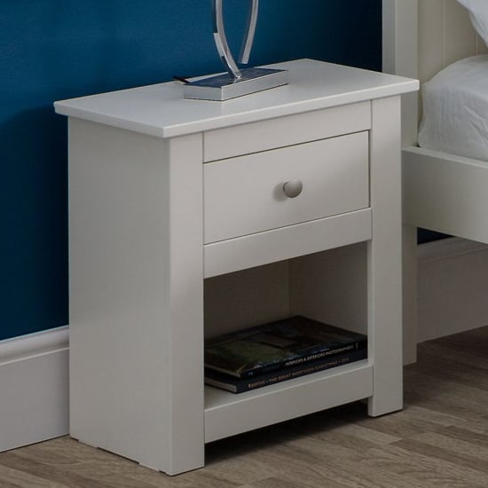 Product photograph of Raddix Wooden Bedside Cabinet In Surf White With 1 Drawer from Furniture in Fashion
